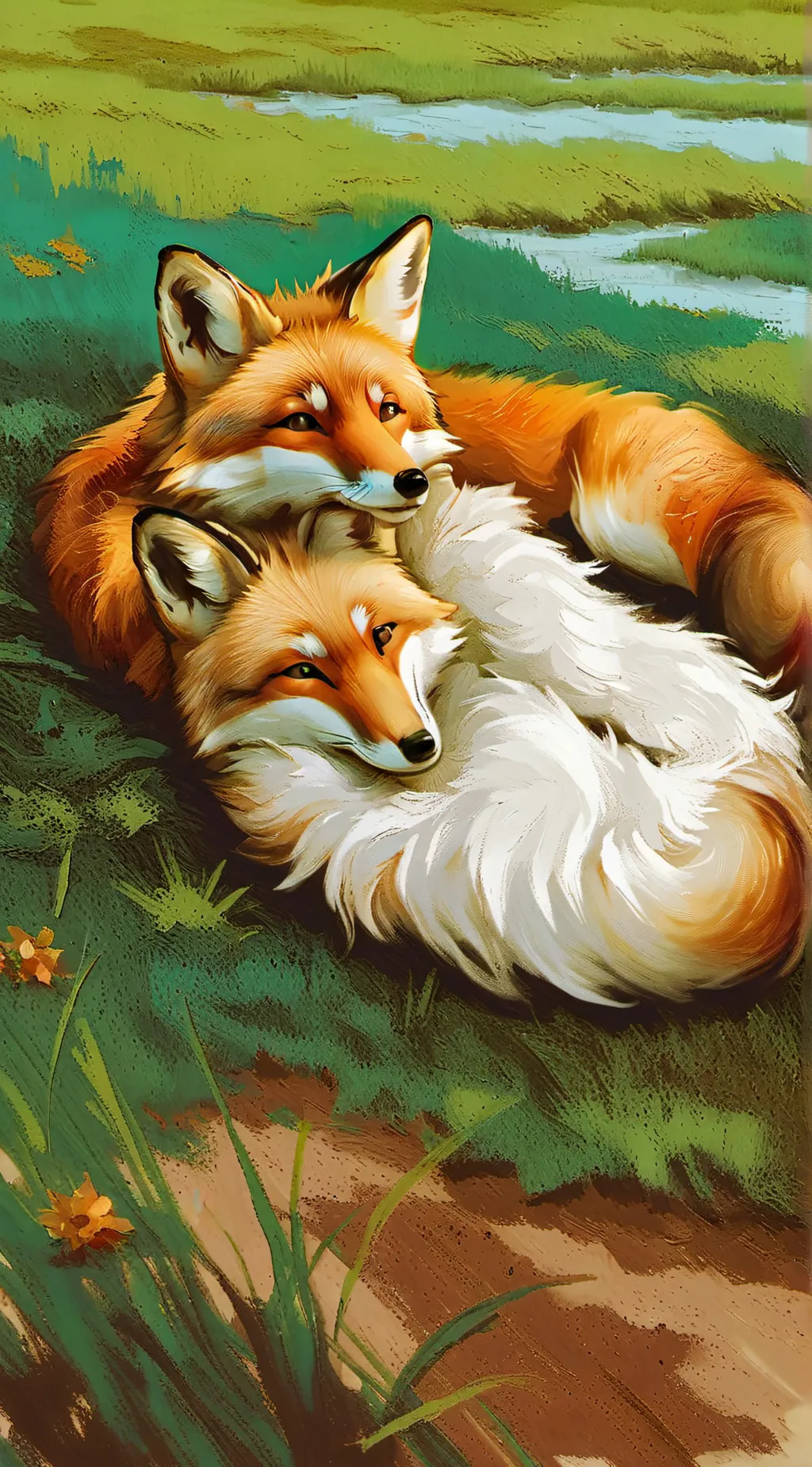 ai character: Two couple foxes background