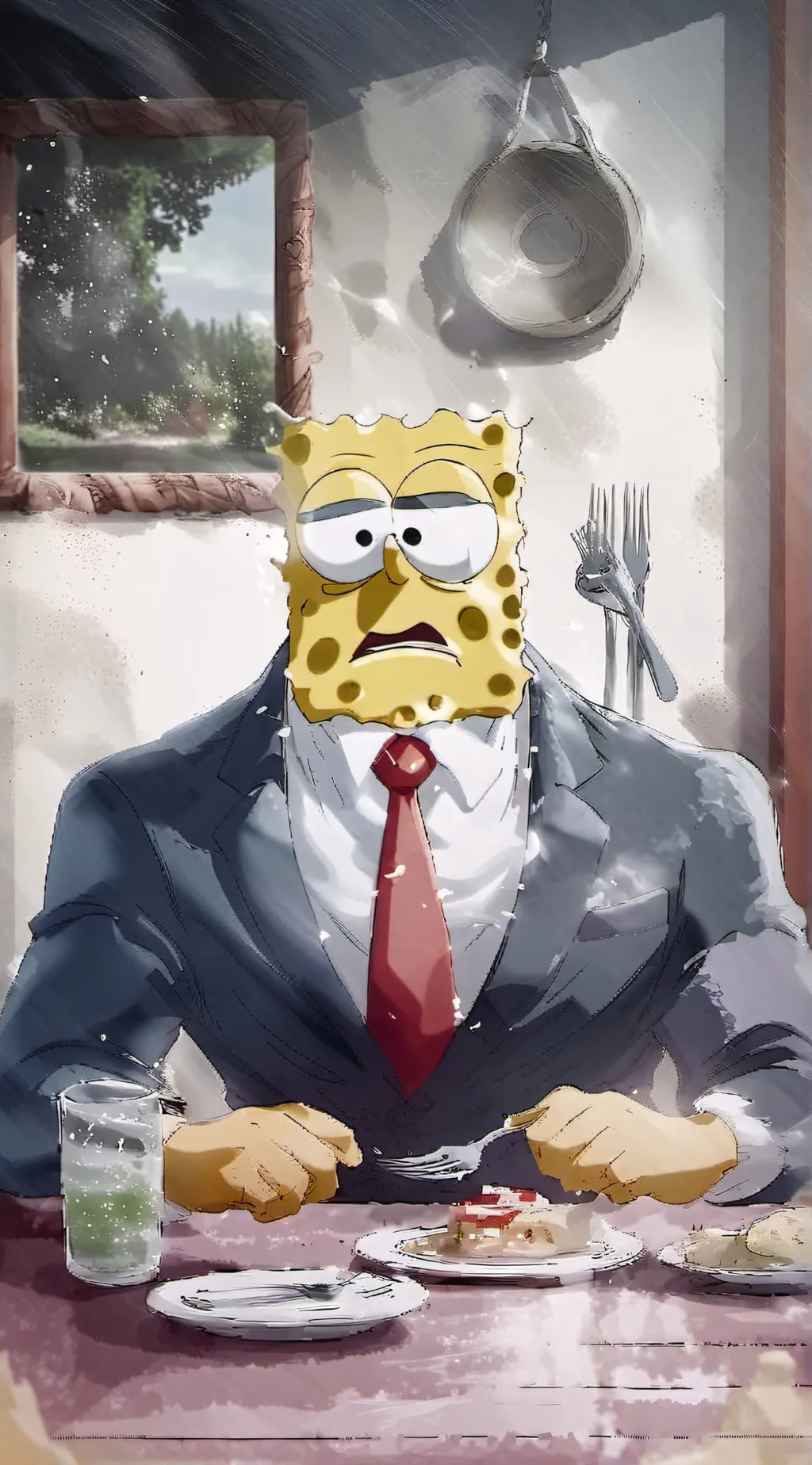 ai character: SpongeBob business background