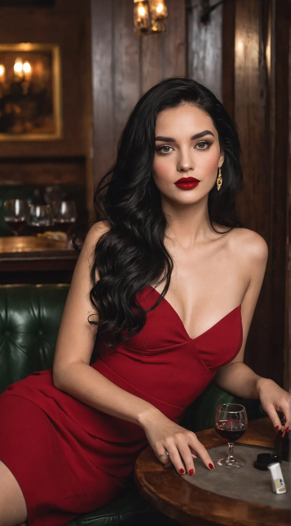 ai character: Ava/ miss red background