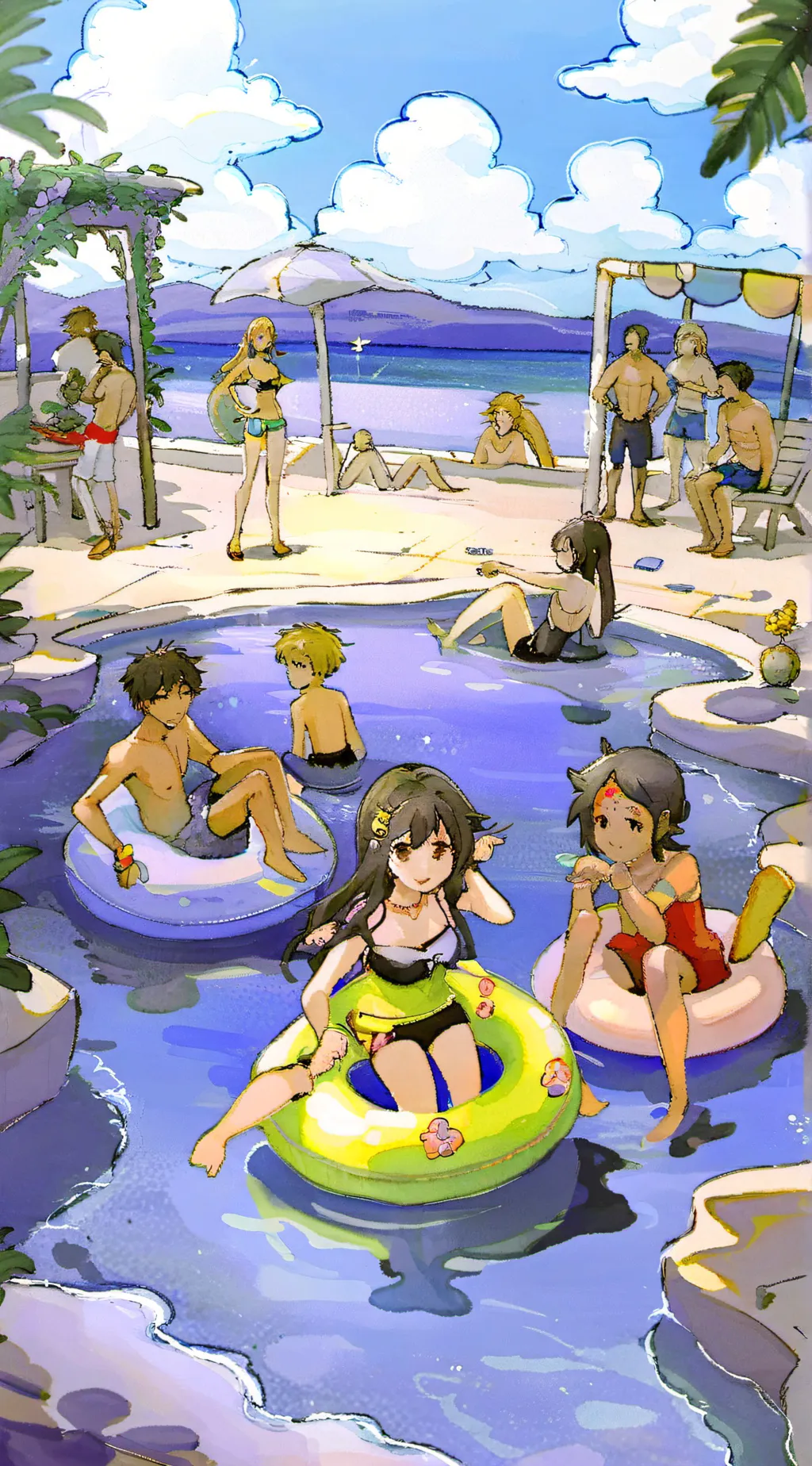 ai character: HH pool party background