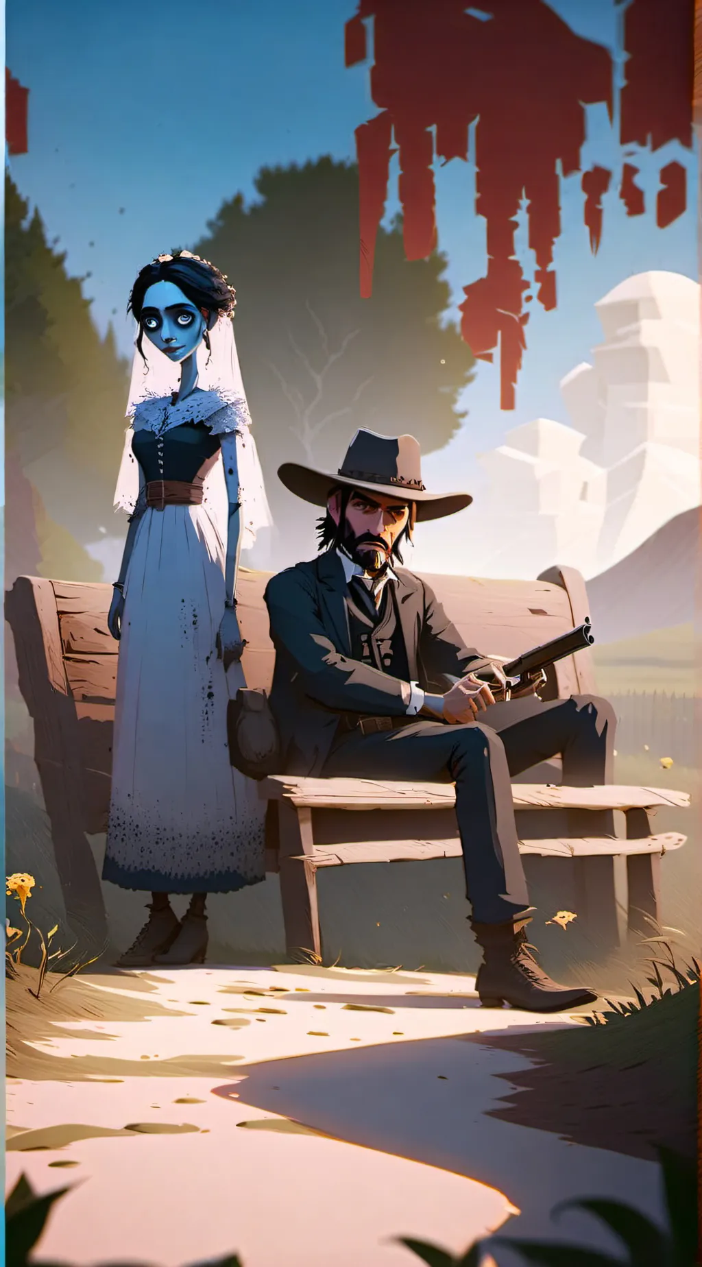 ai character: Corpse Bride X RDR background