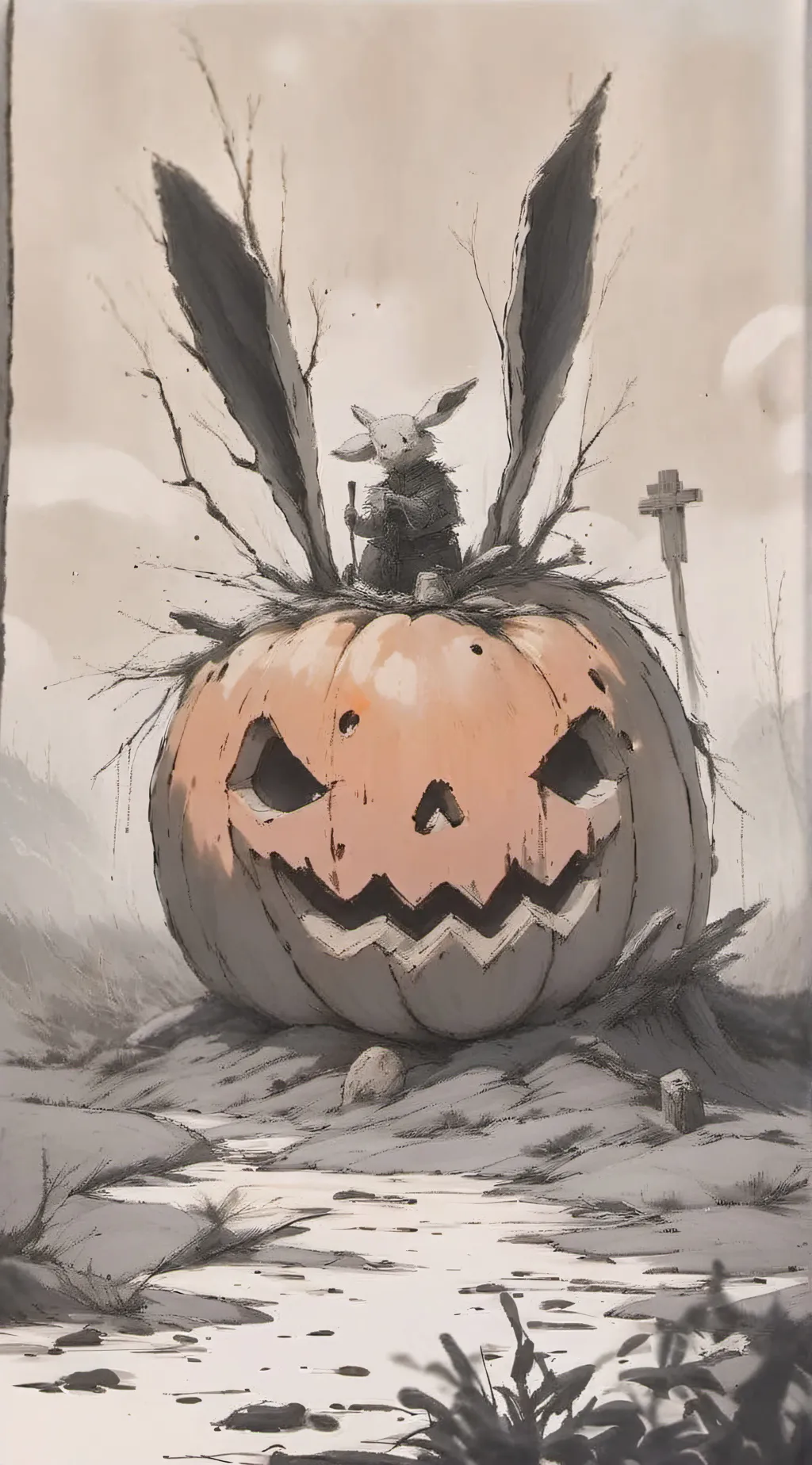 ai character: pumpkin rabbit  background