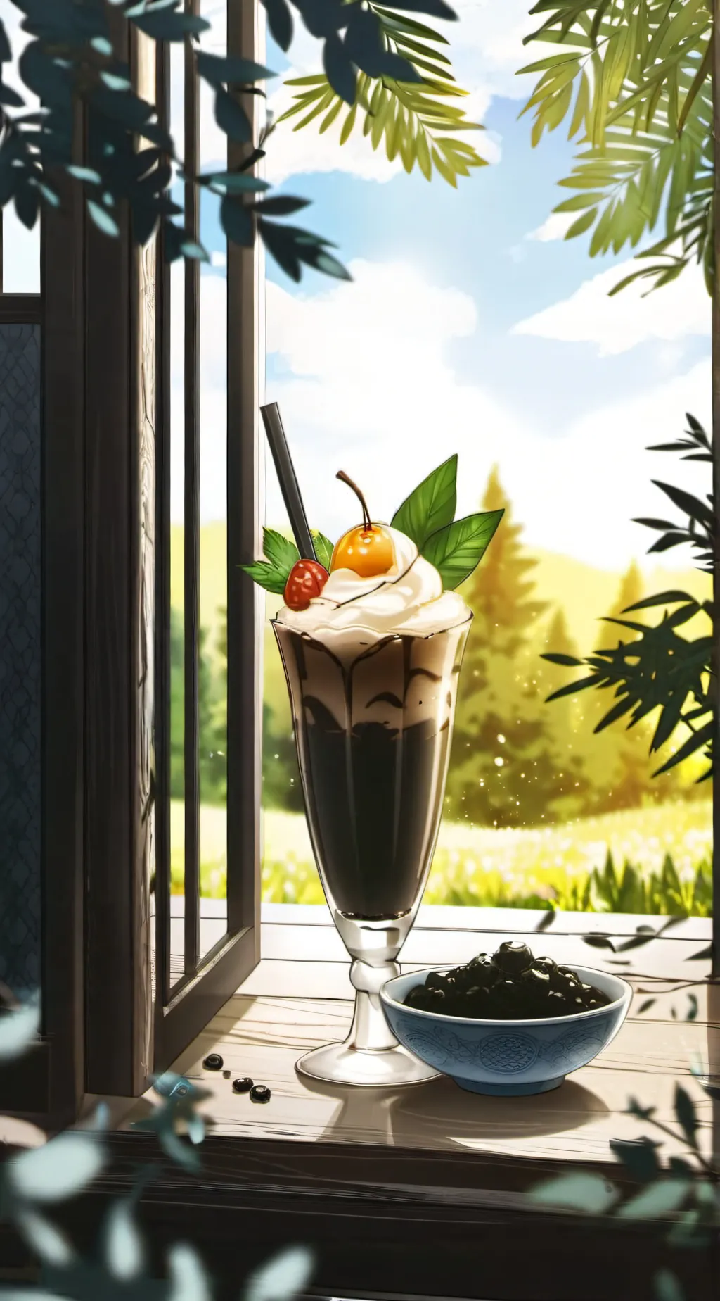 ai character: blueberry boba background