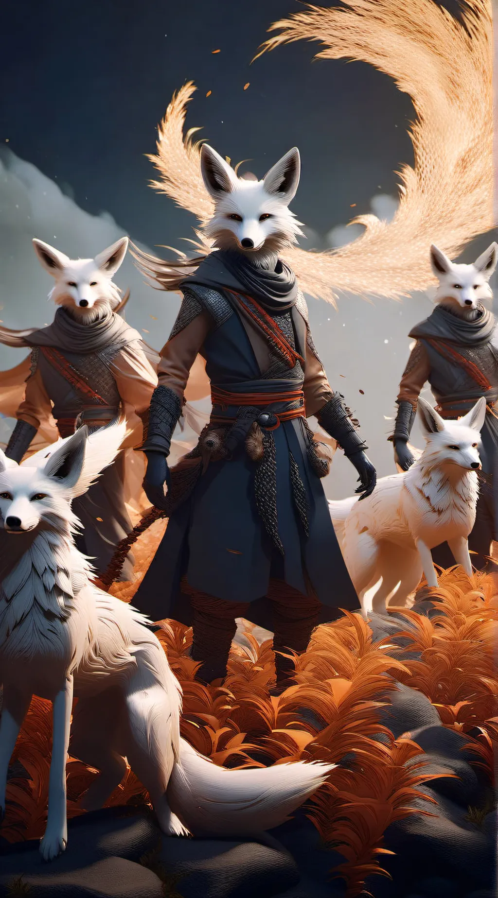 ai character: Kitsune fox fam  background