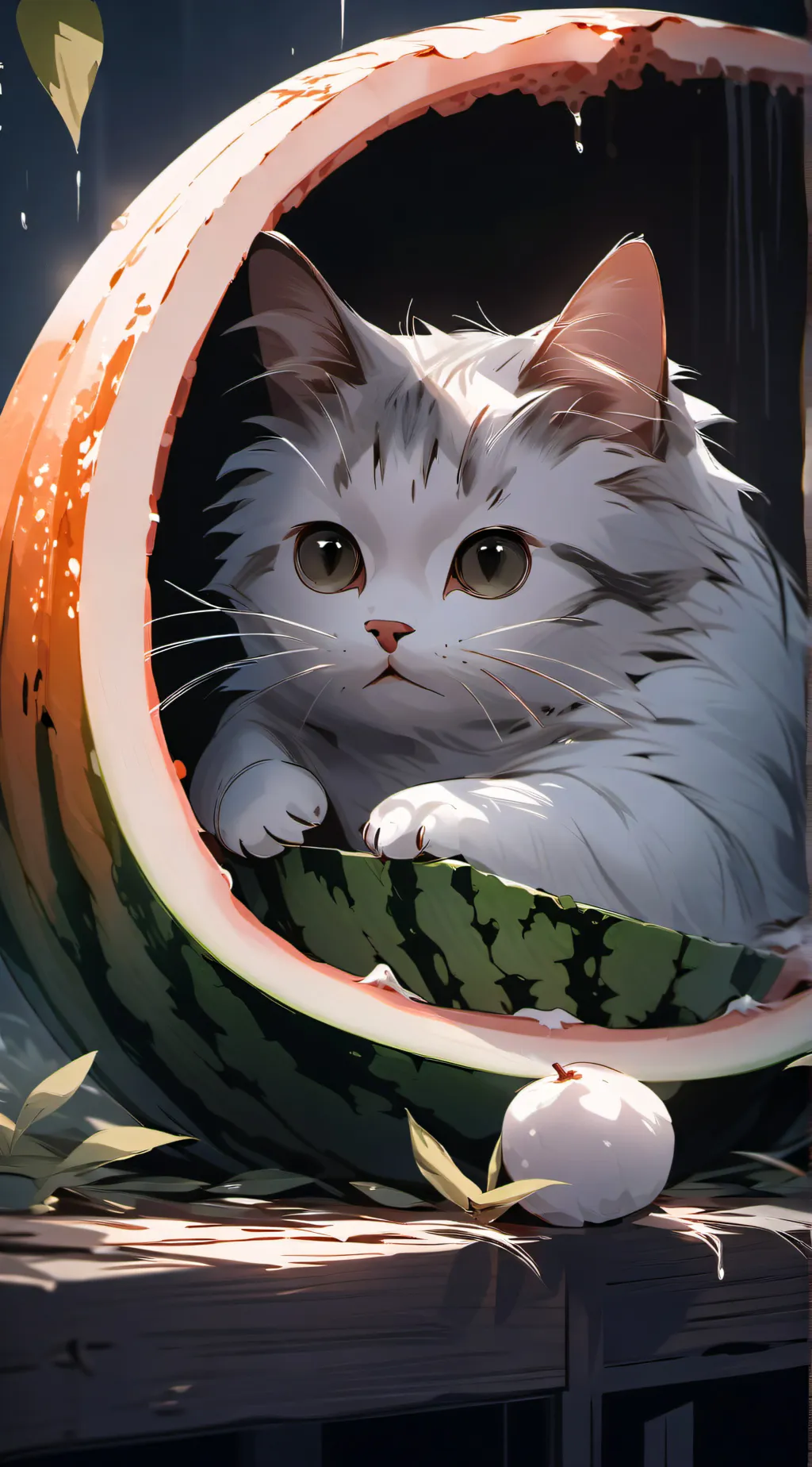 ai character: ,*WATERMELON CAT*, background