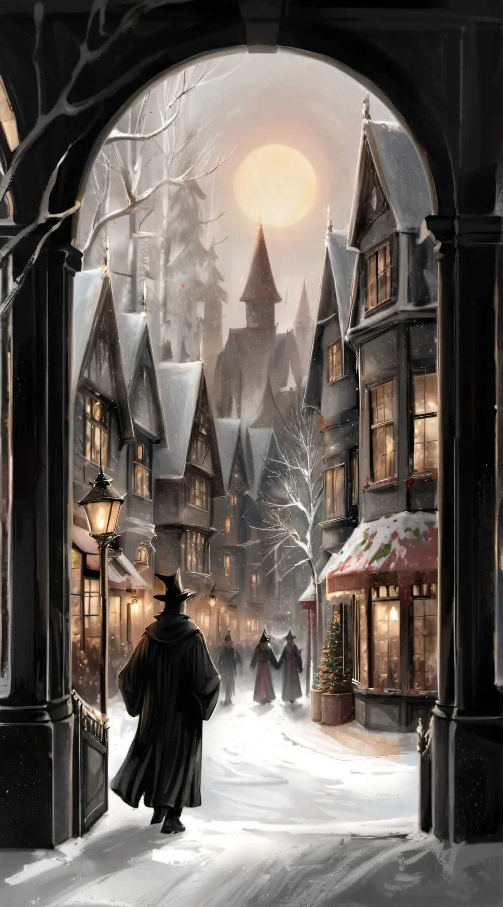 ai character: Christmas hogwarts background