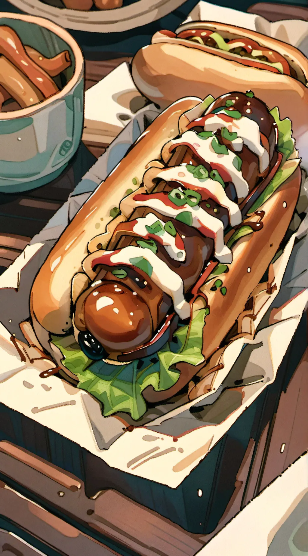 ai character: Hot dog background