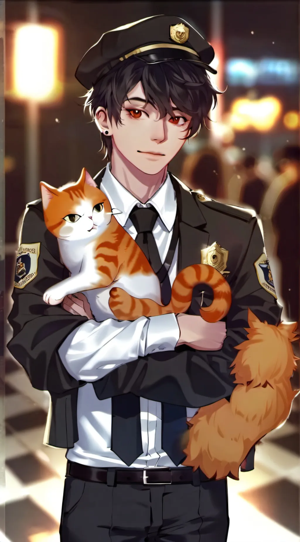 ai character: Dog man&lil petey background