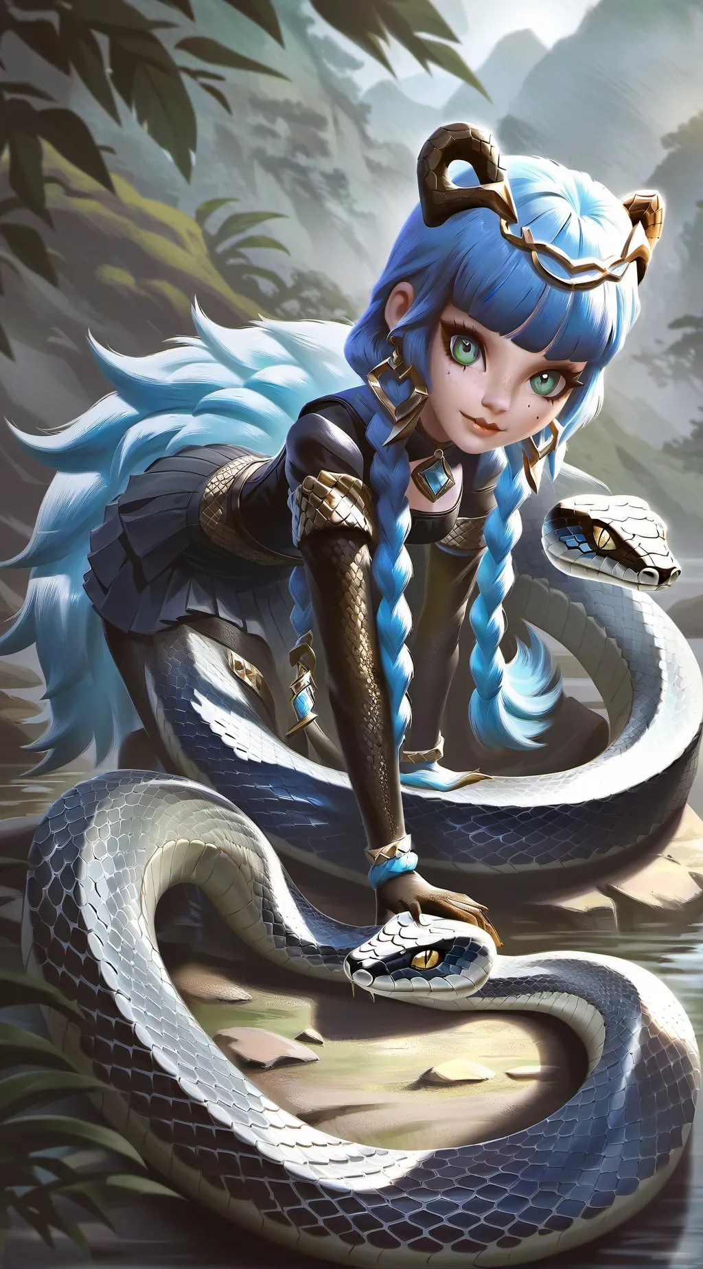 ai character: Mia the snake girl background