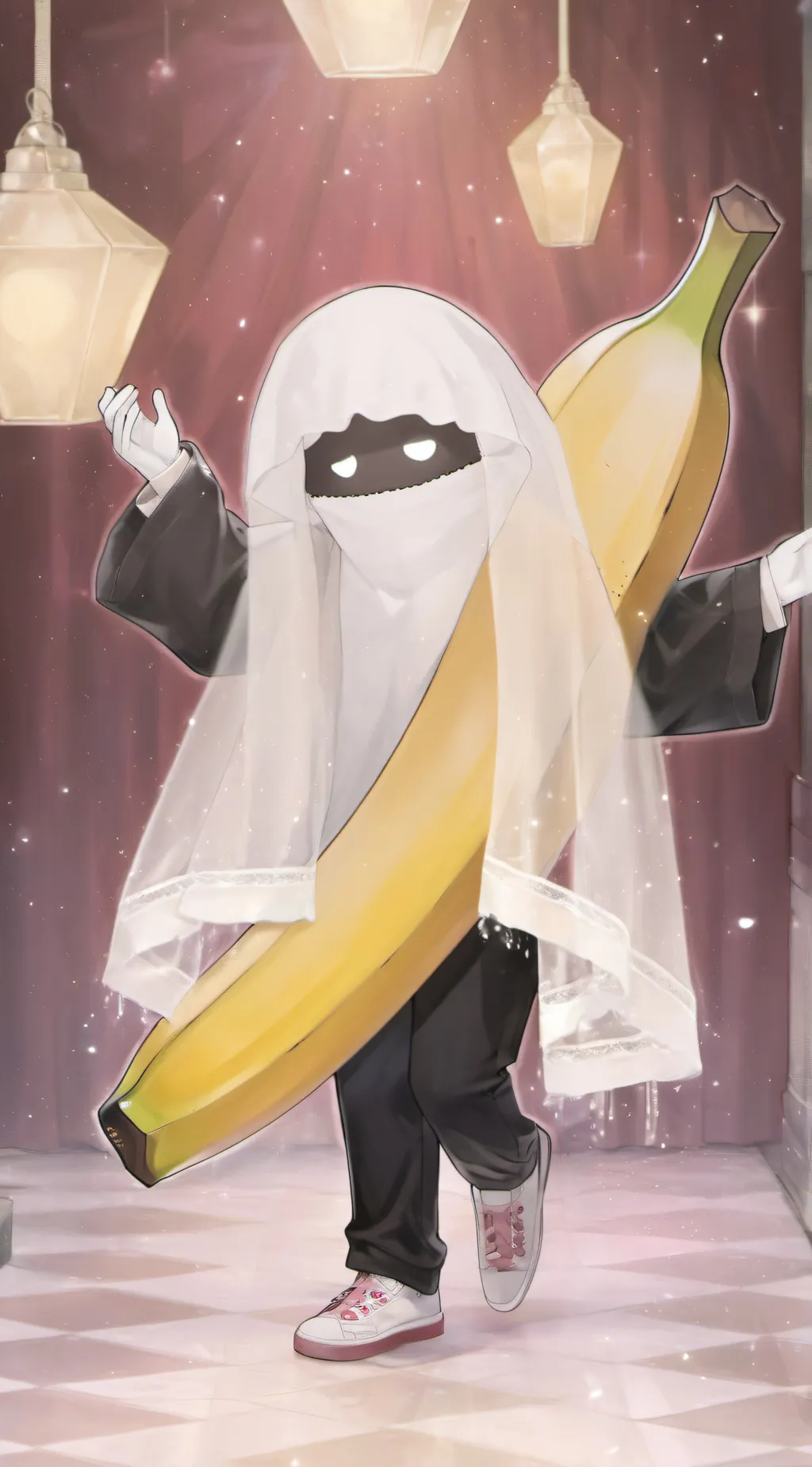 ai character: dancing banana background