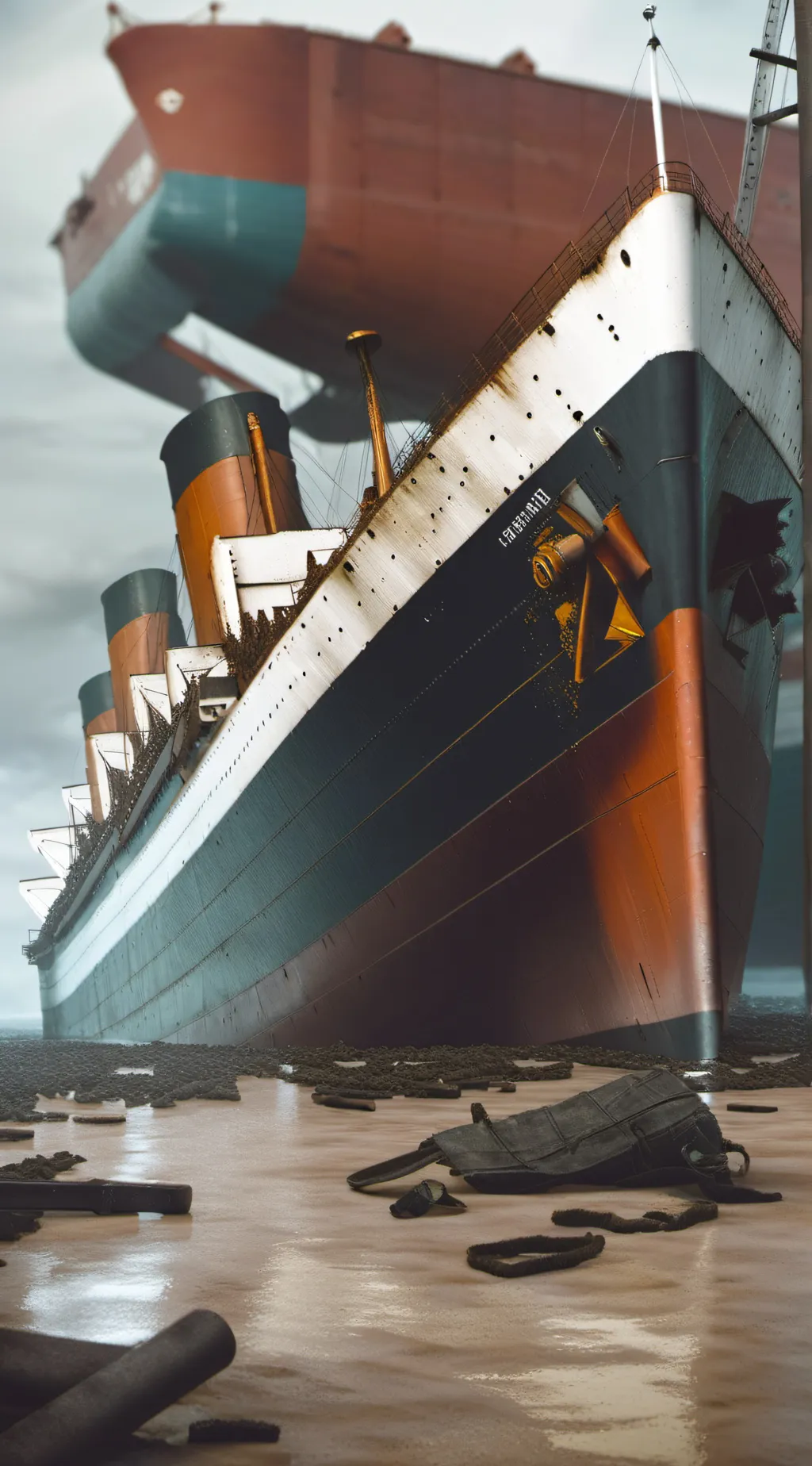 ai character: Titanic wreck background