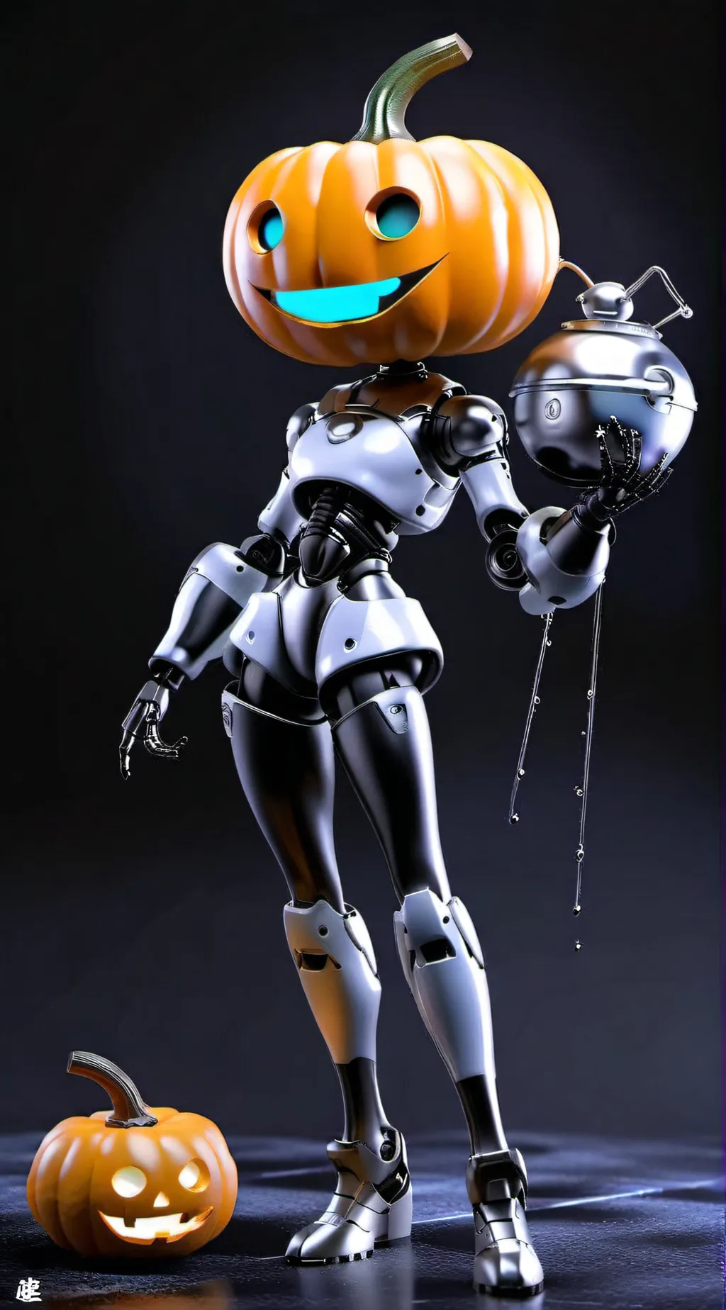 ai character: pumpkin bot girl  background