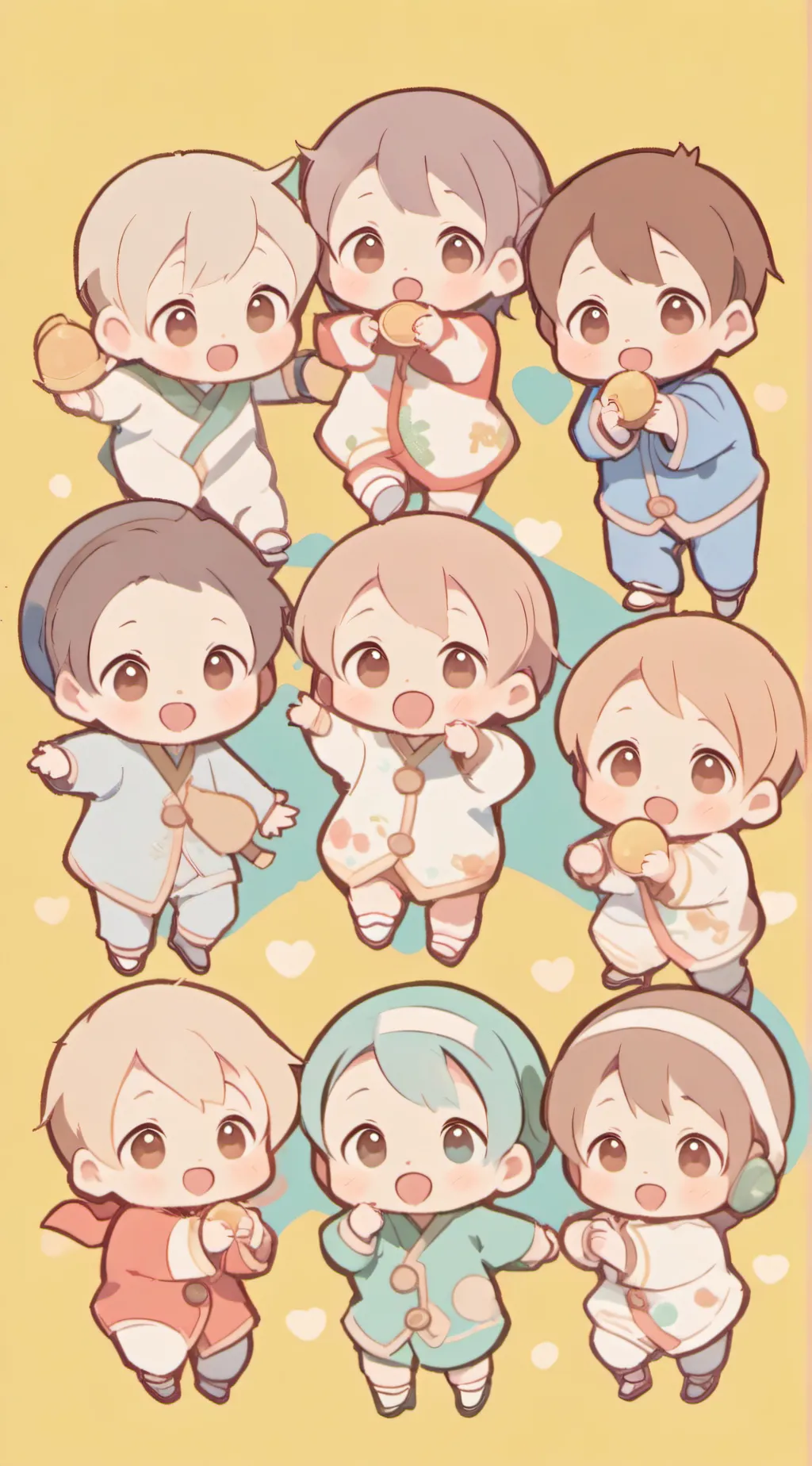 ai character: 9 cute babys background