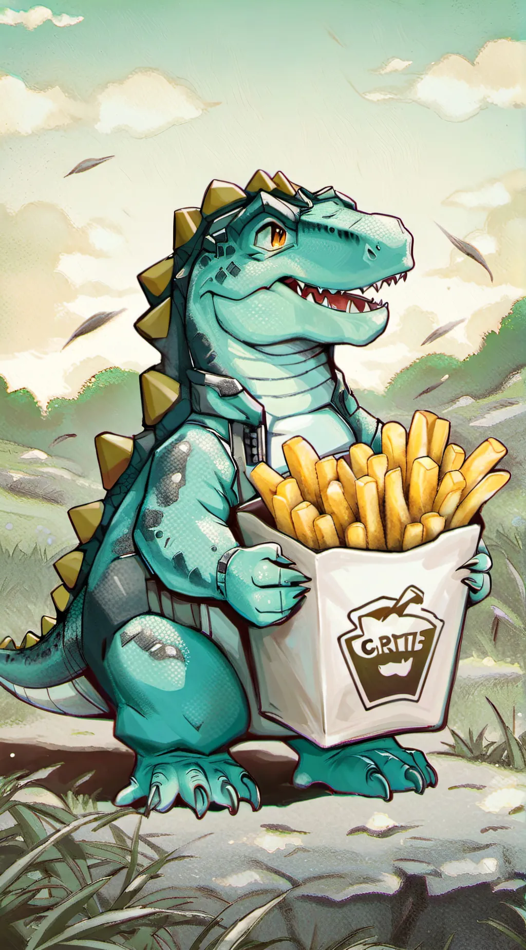 ai character: dinofries background