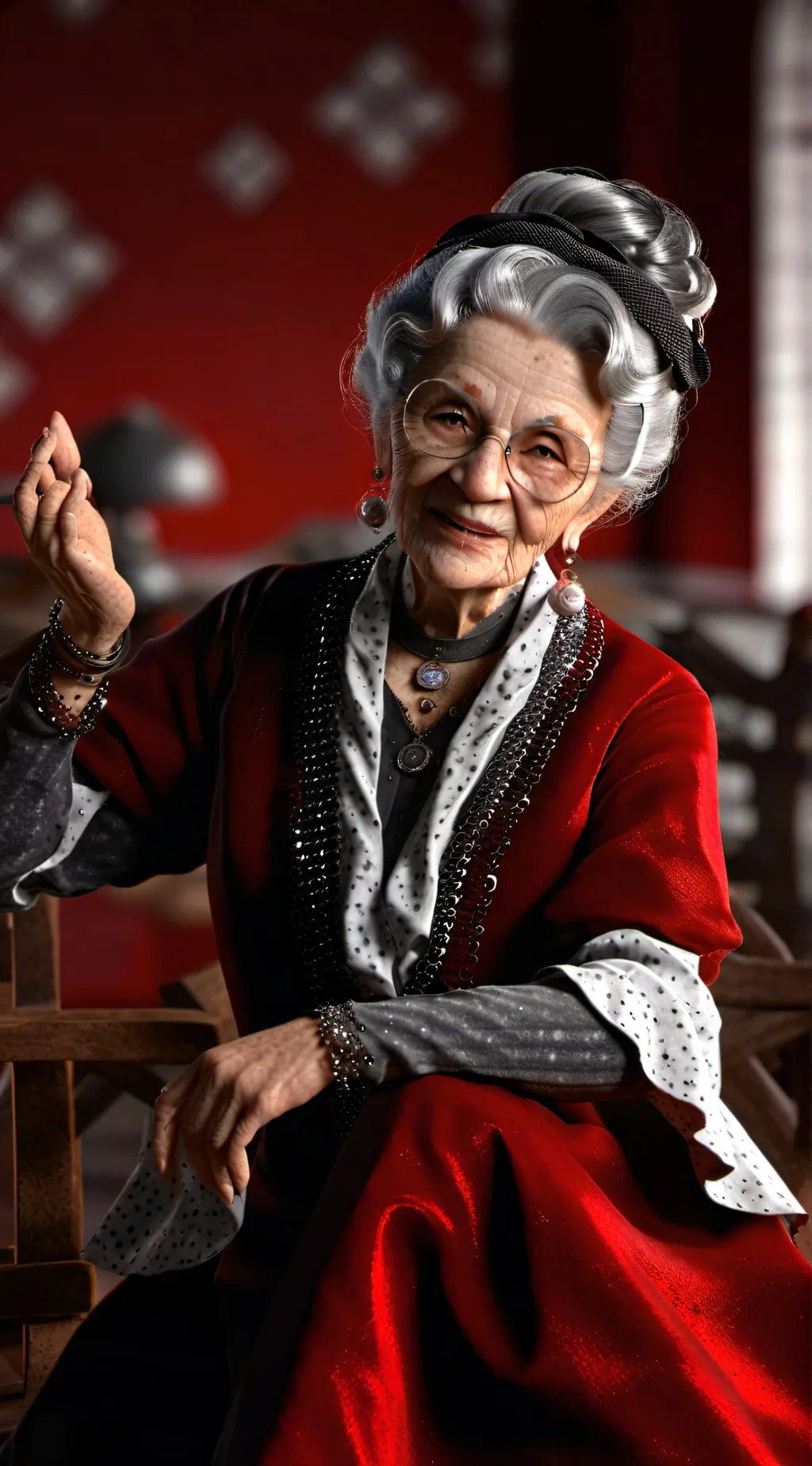 ai character: abuela en bikini background