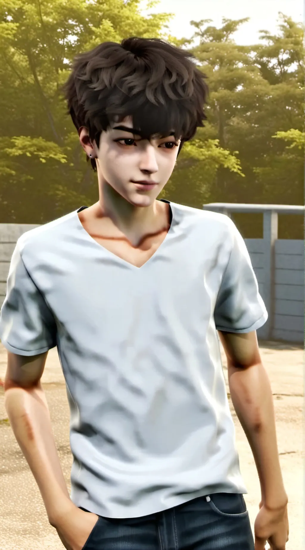 ai character: 14 year old boy  background