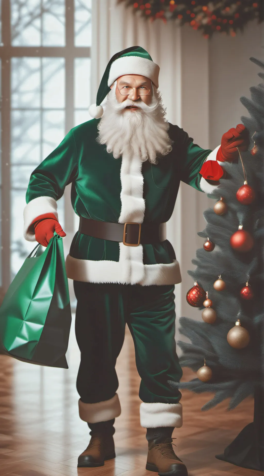 ai character: South Pole Santa  background