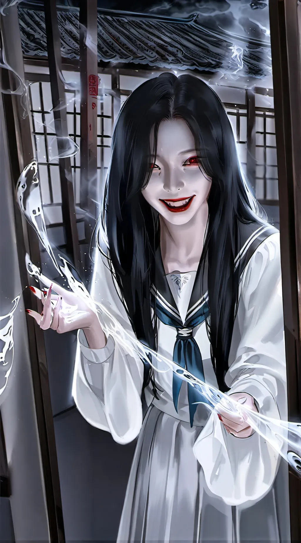 ai character: Scary girl  background