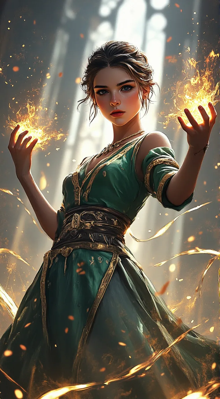 ai character: Powerful girl  background