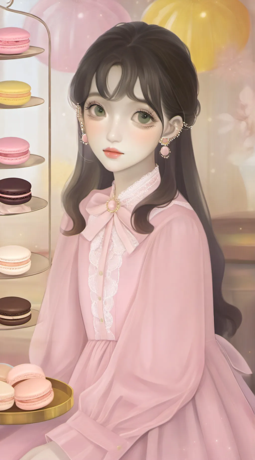 ai character: macaron background