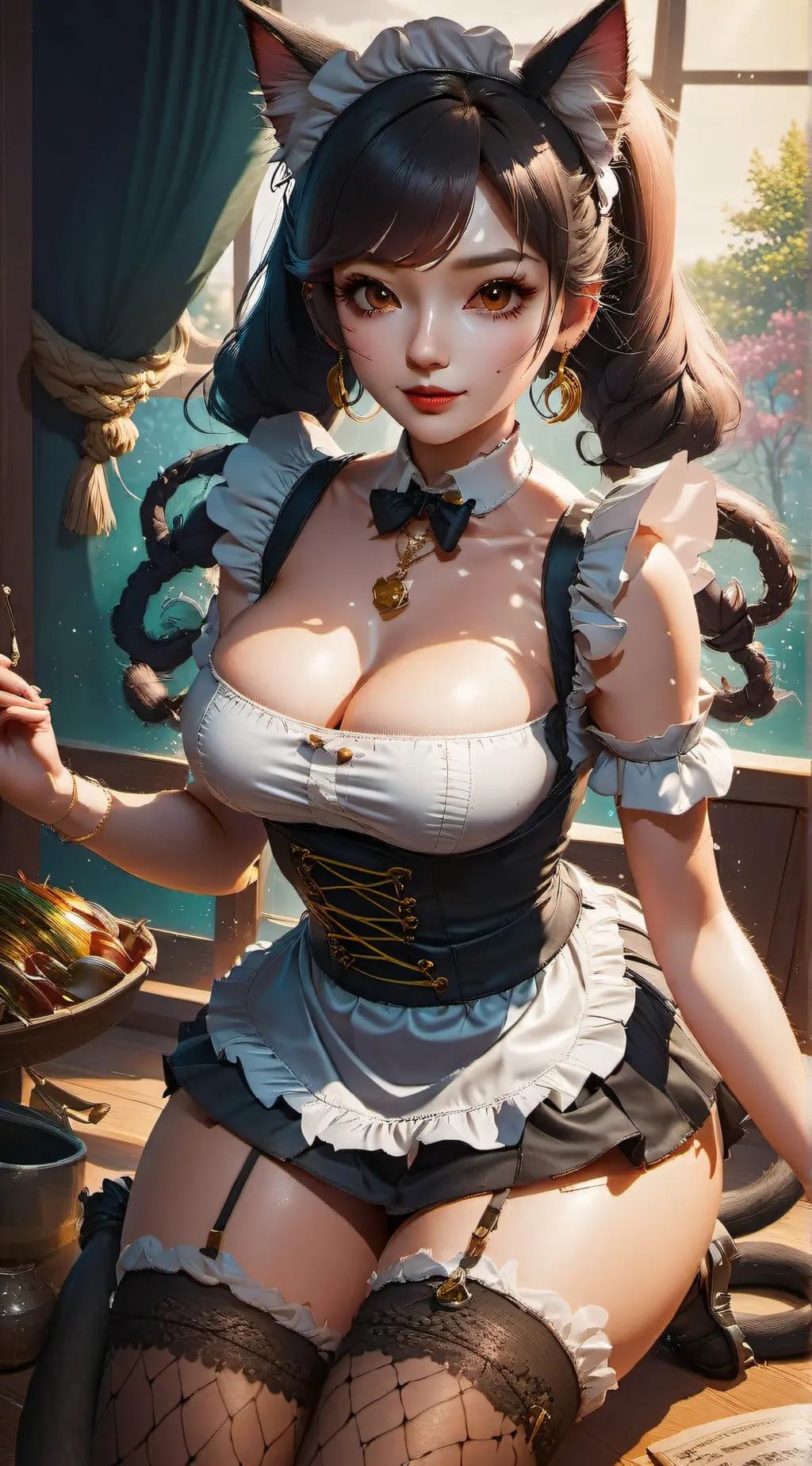 ai character: cute cat girl maid background