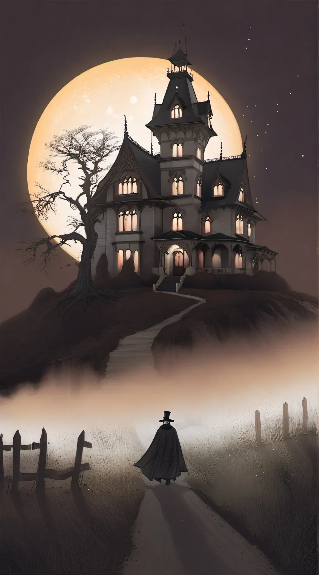 ai character: haunted house  background