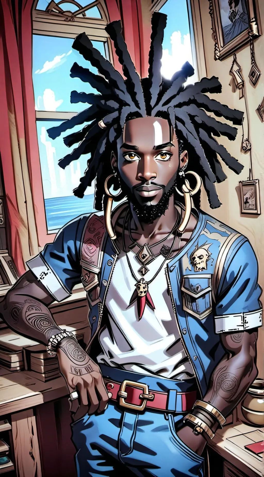 ai character:  Archer in the Sea background