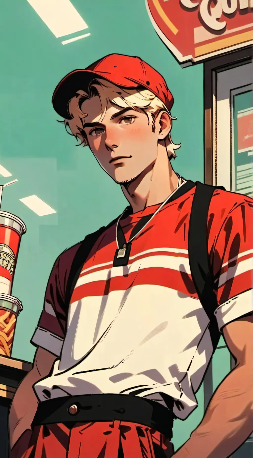 ai character: Fastfood CHAOS background