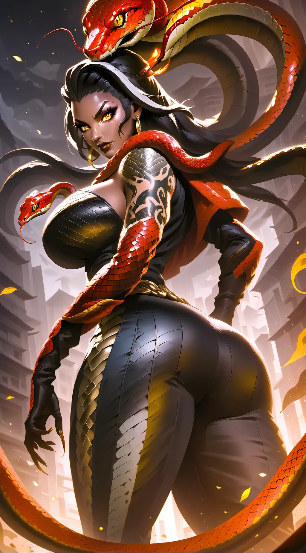 ai character: snake woman background