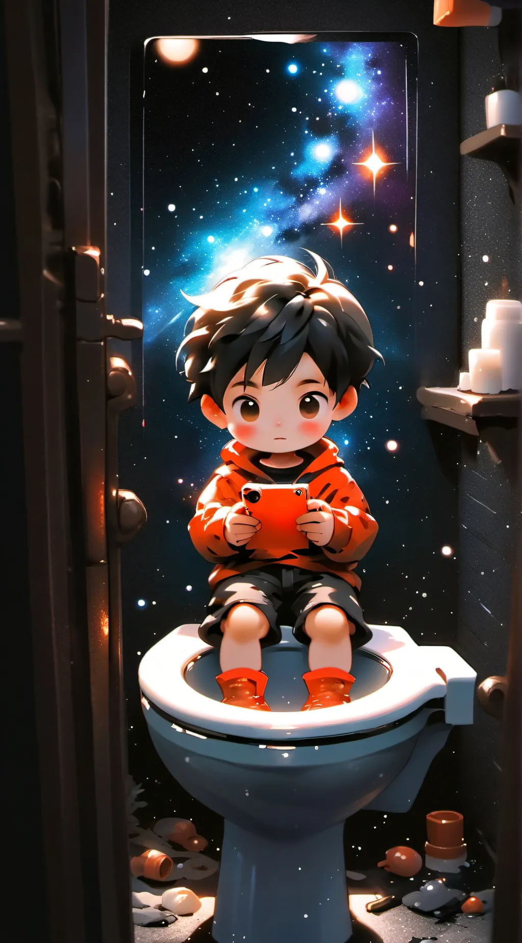 ai character: brainrotKid galaxy background