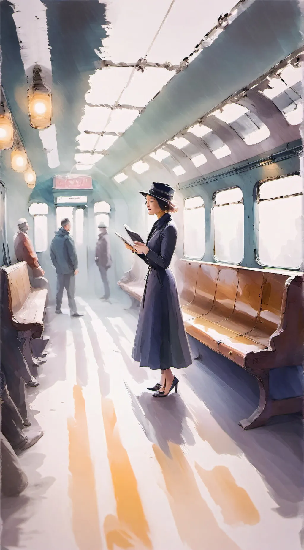 ai character: NYC subway  background