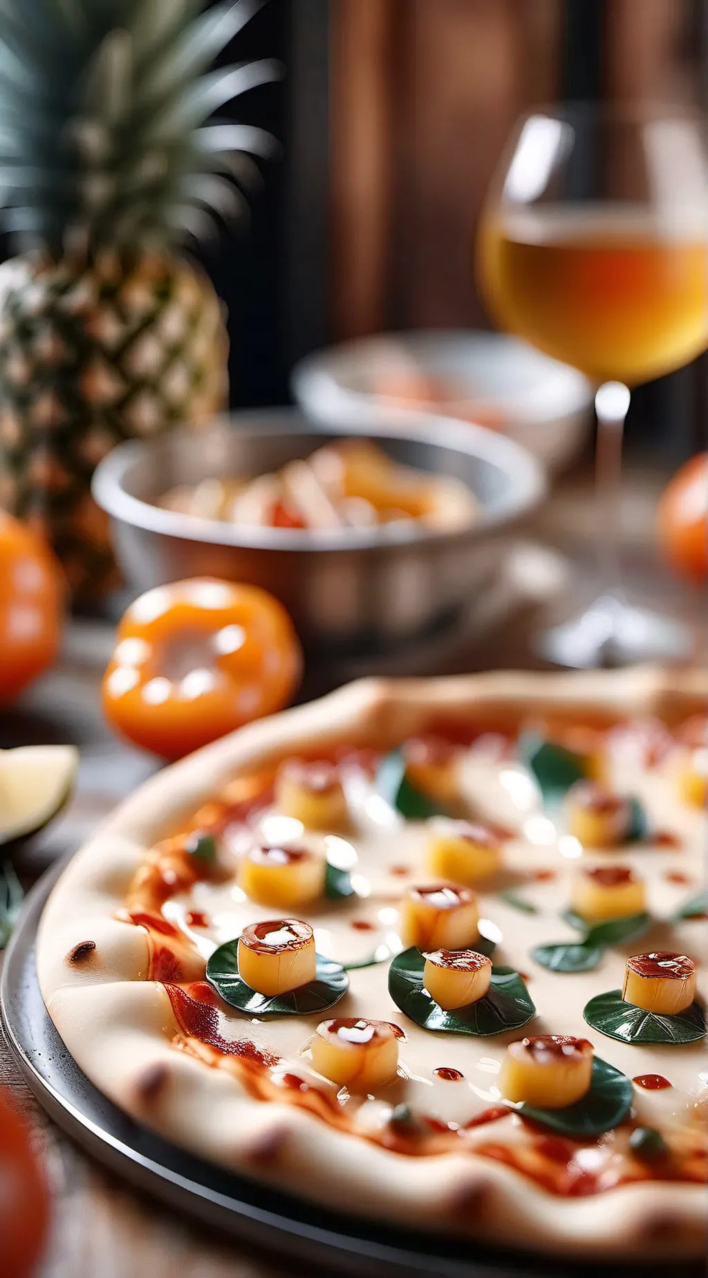 ai character: pineapple on pizza background