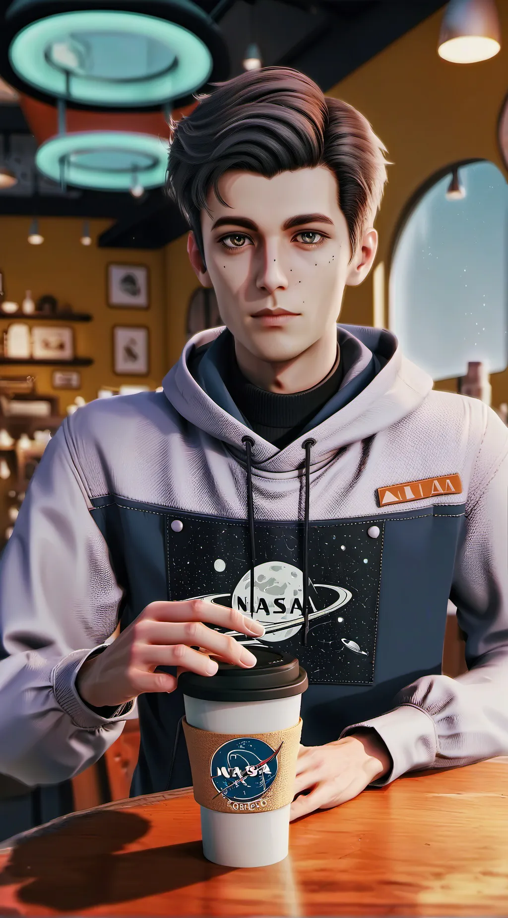 ai character: The Cosmic Coffee Conundrum background