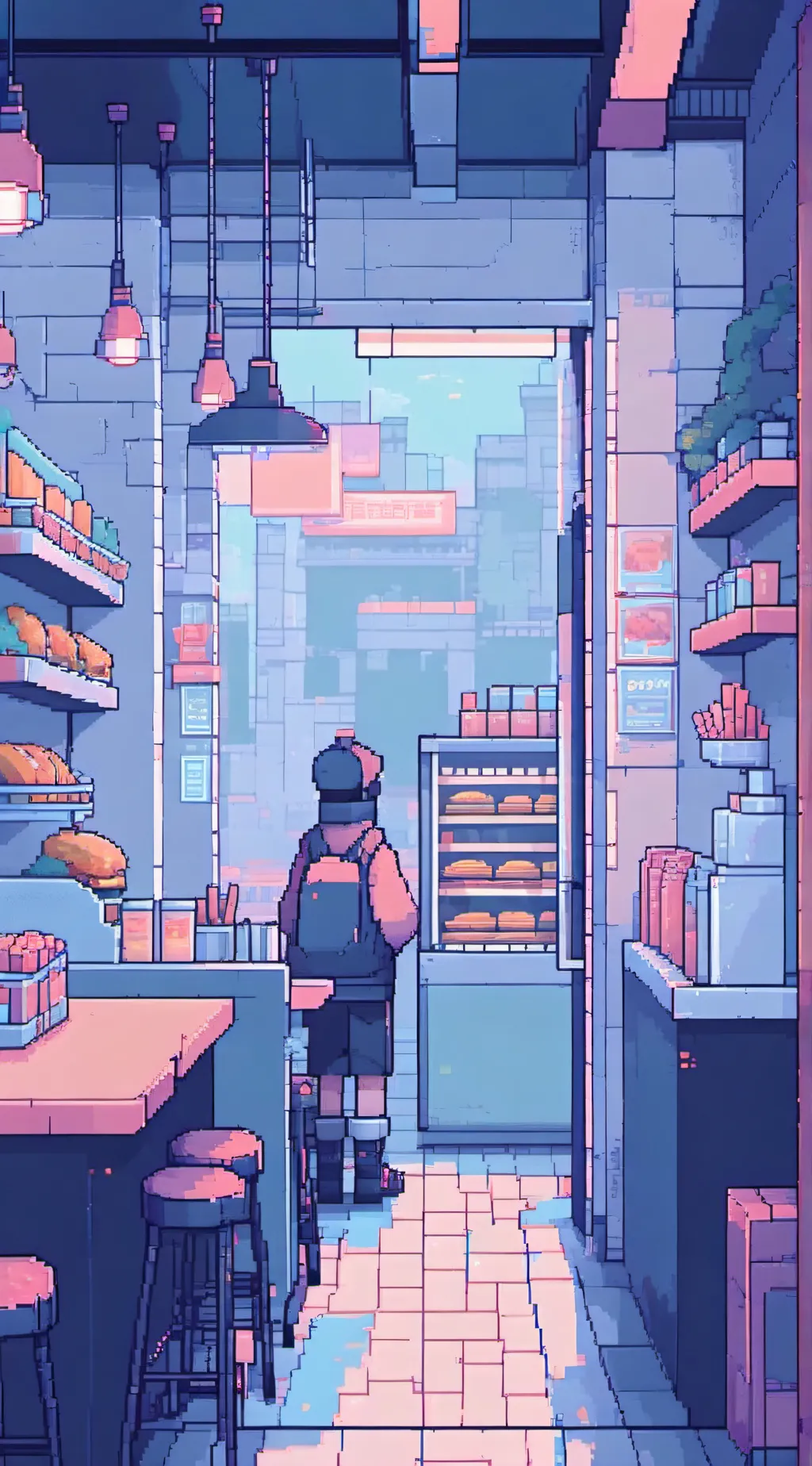 ai character: Fast food shop background