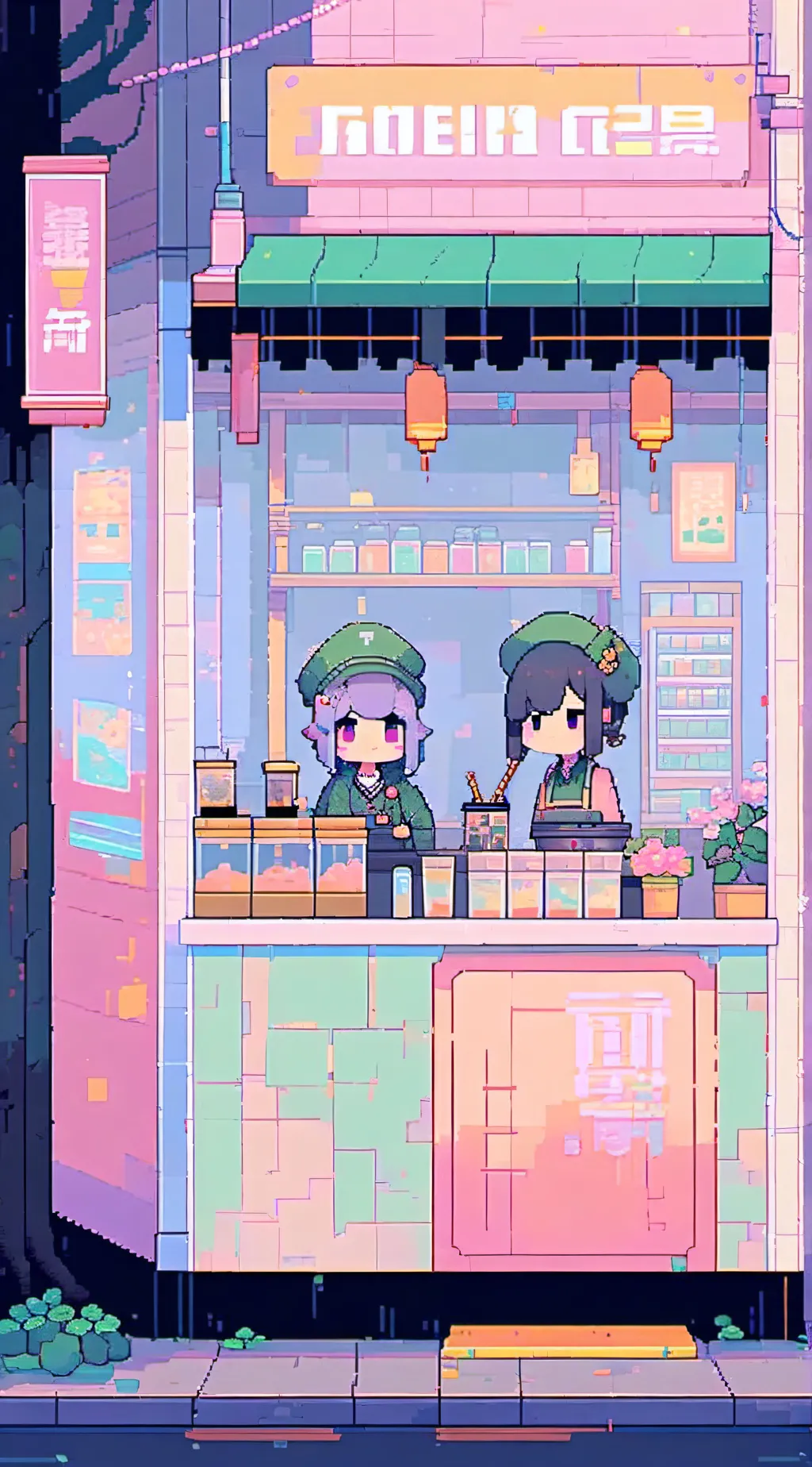 ai character: Boba shop background