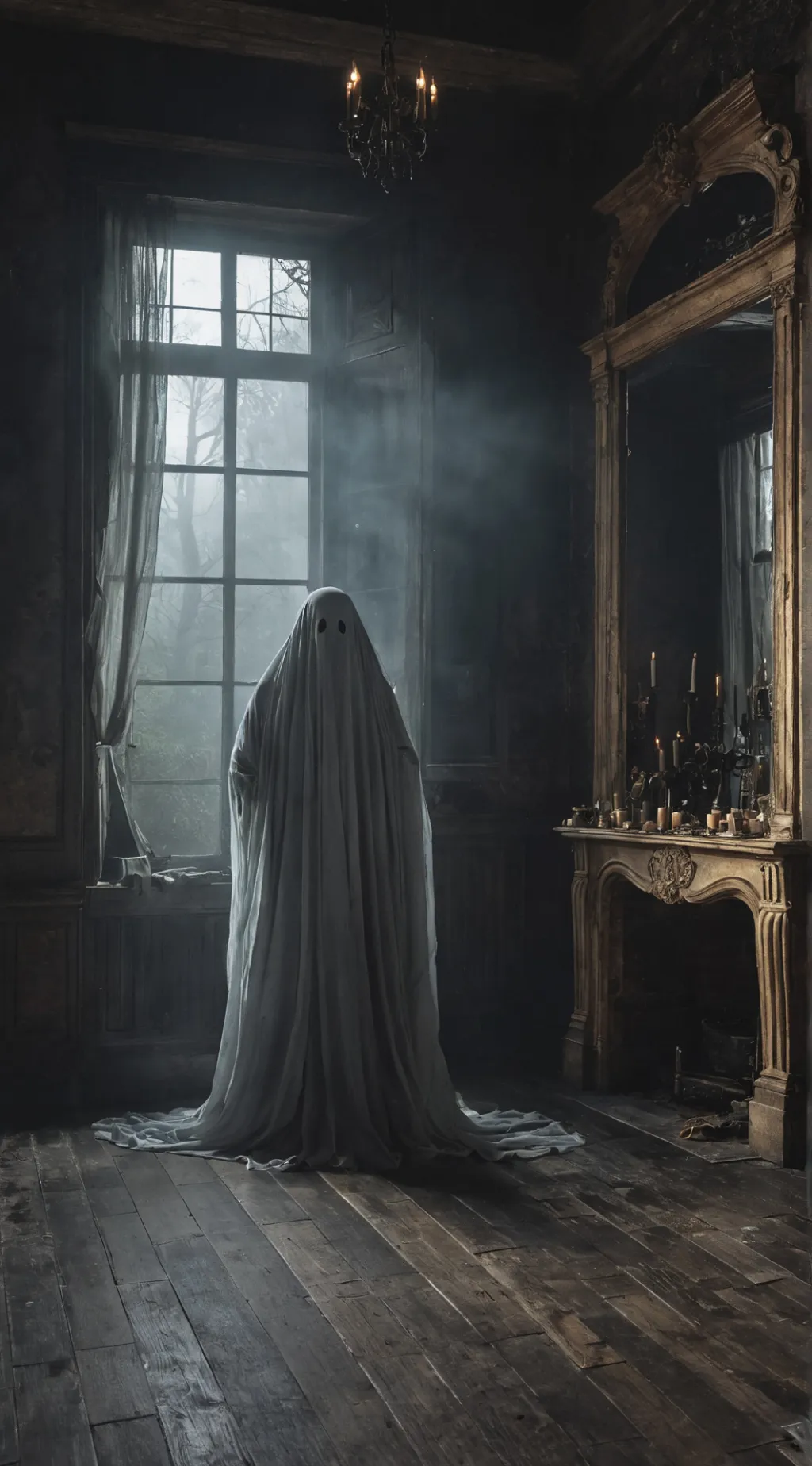 ai character: Ghost at manor background