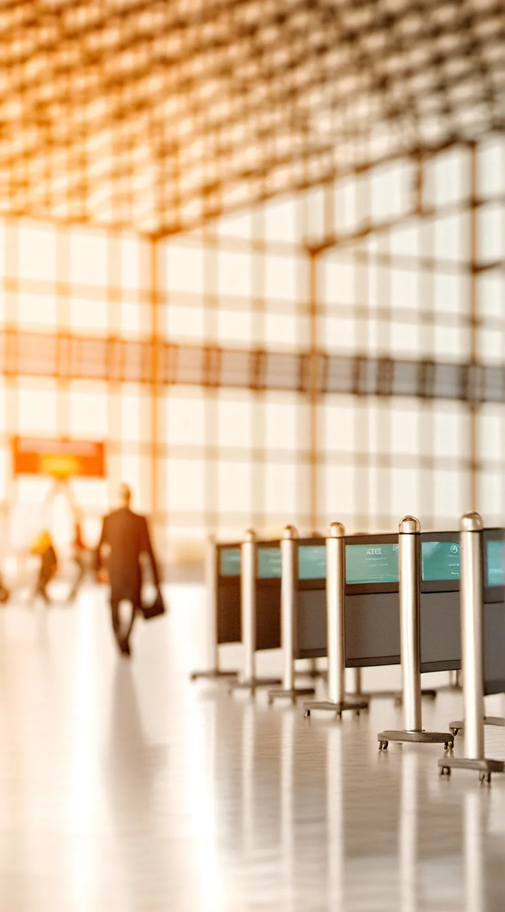 ai character: Airport check in background