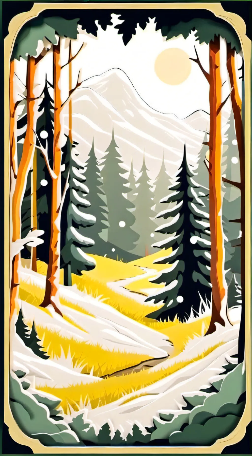 ai character: Snowy forest background