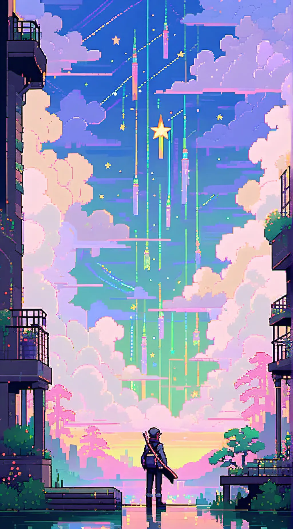 ai character:  shooting star background