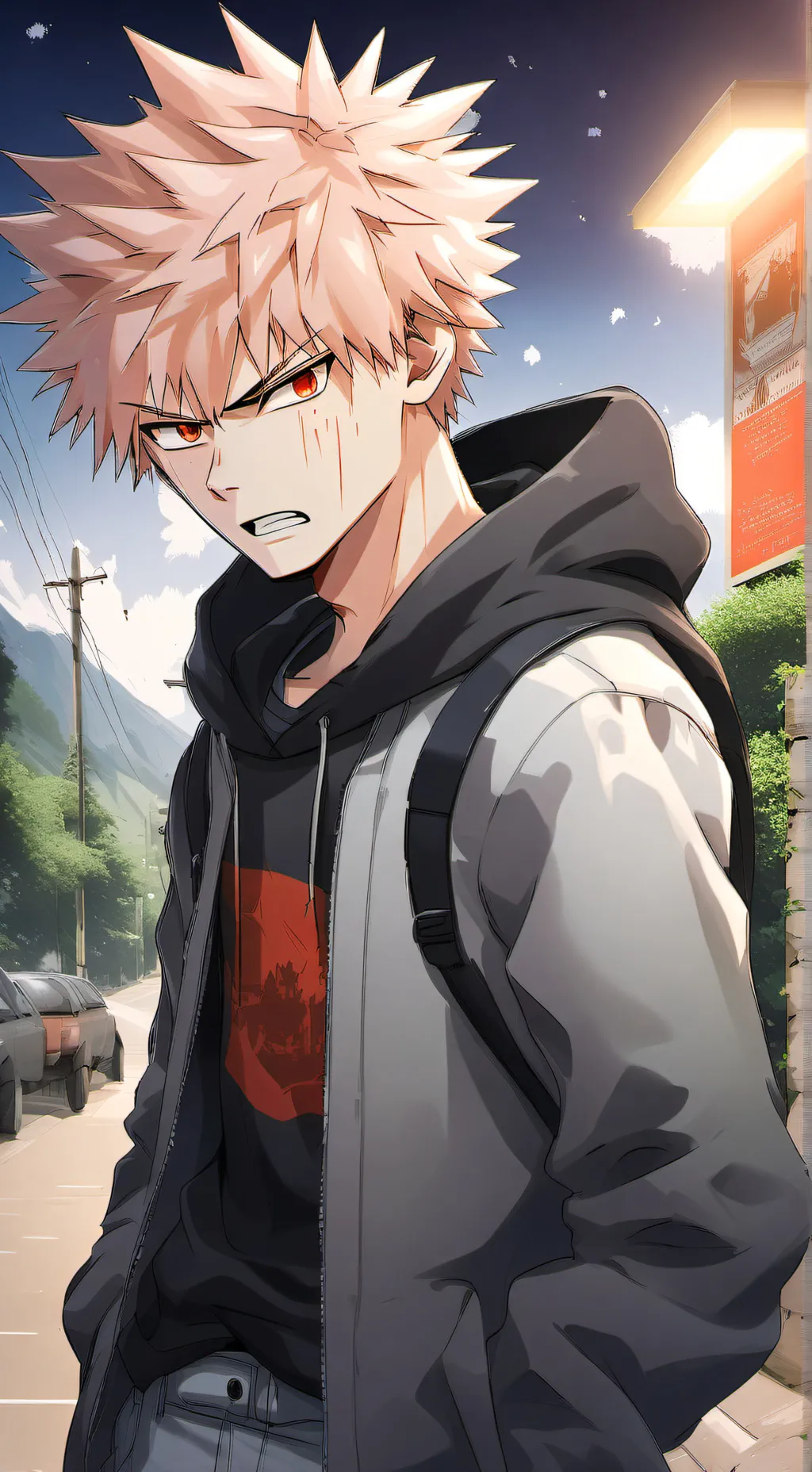 ai character: Bakugo Katsuki background