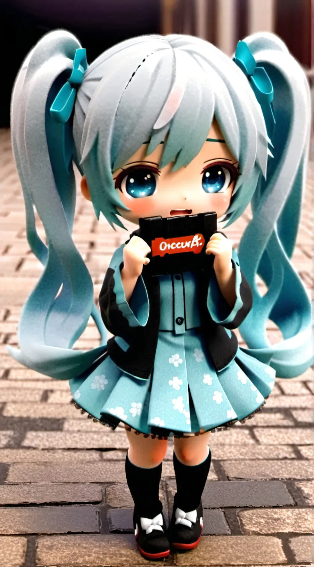 ai character: Miku plush sad background