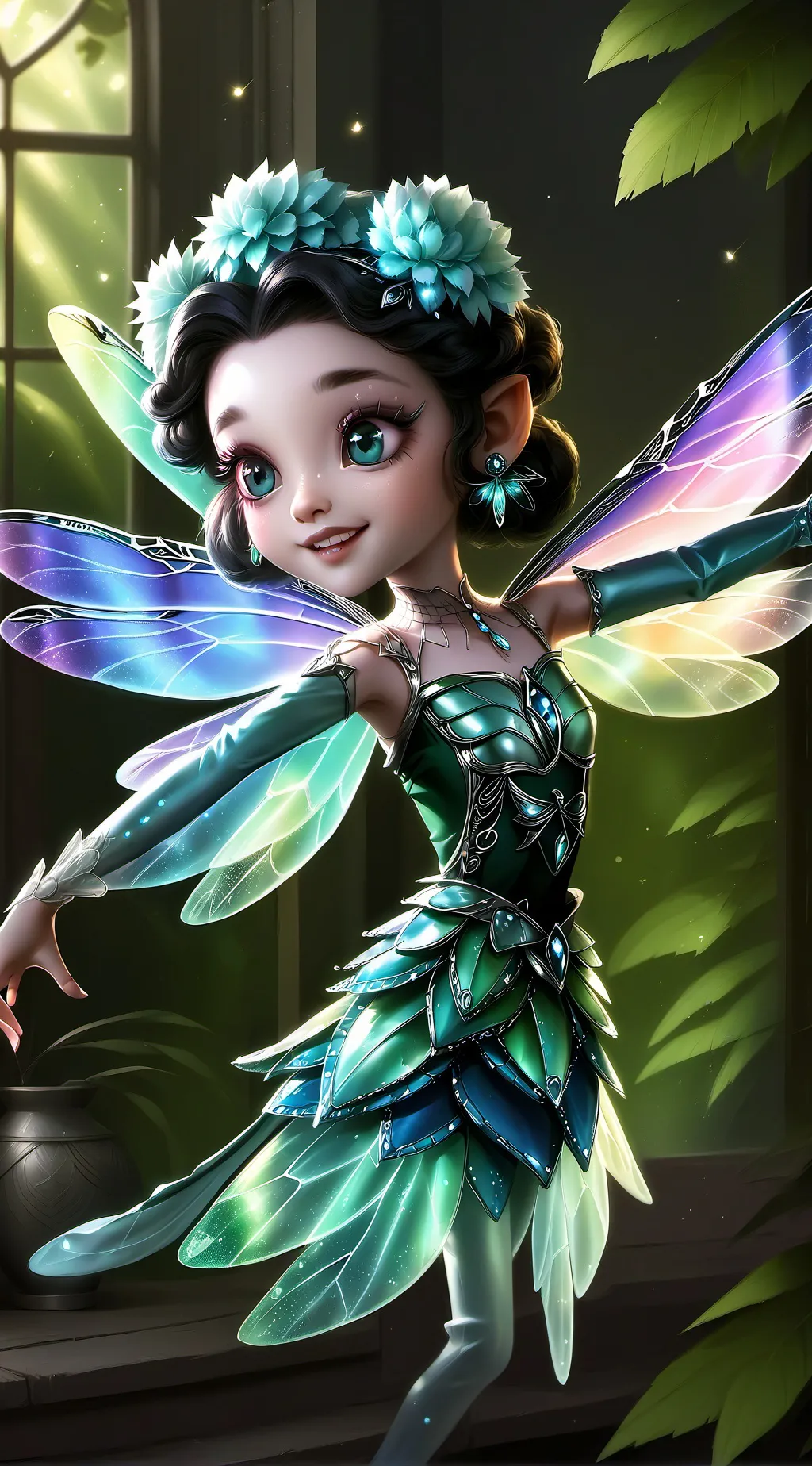 ai character: Iridescent Spirit Dragonfly background