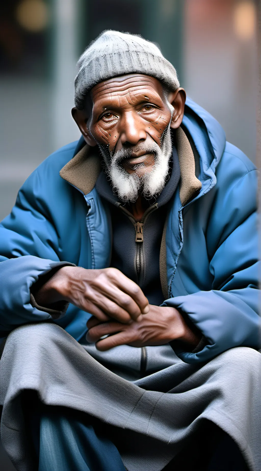 ai character: Homeless man background