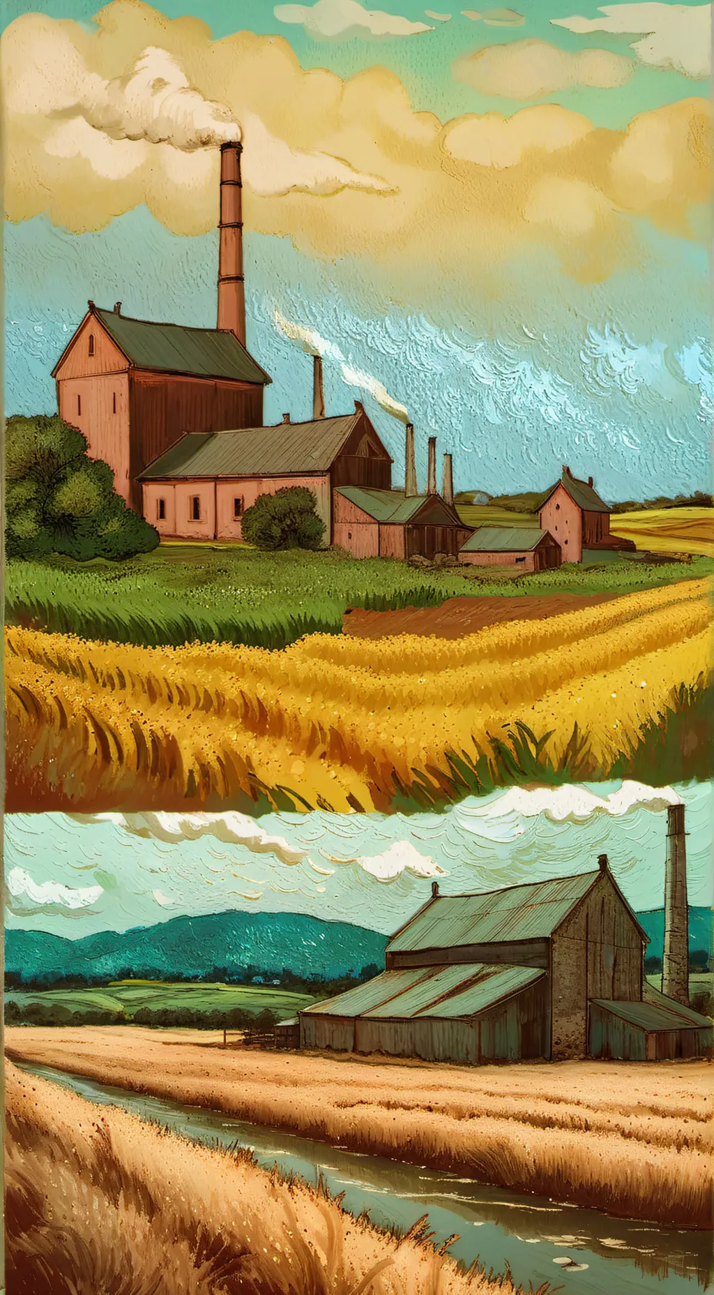 ai character: hybrid factory background