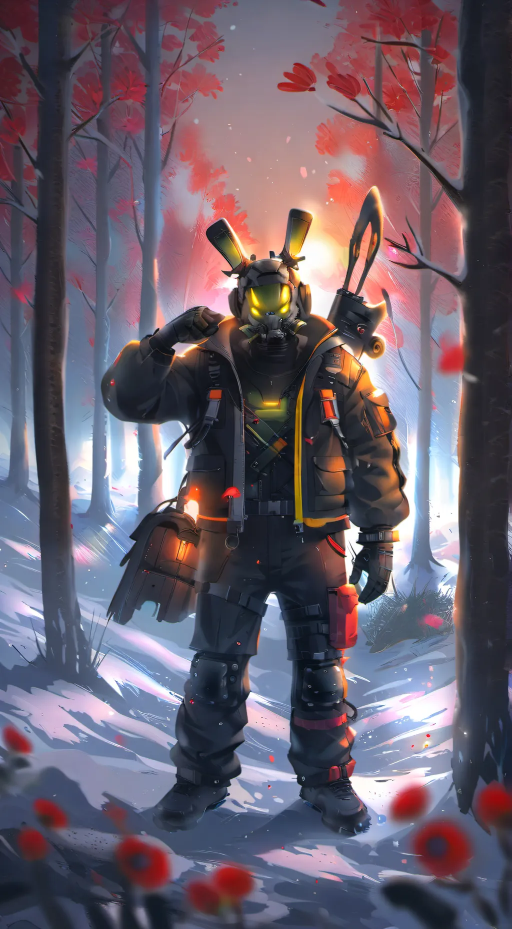 ai character: springtrap snow background