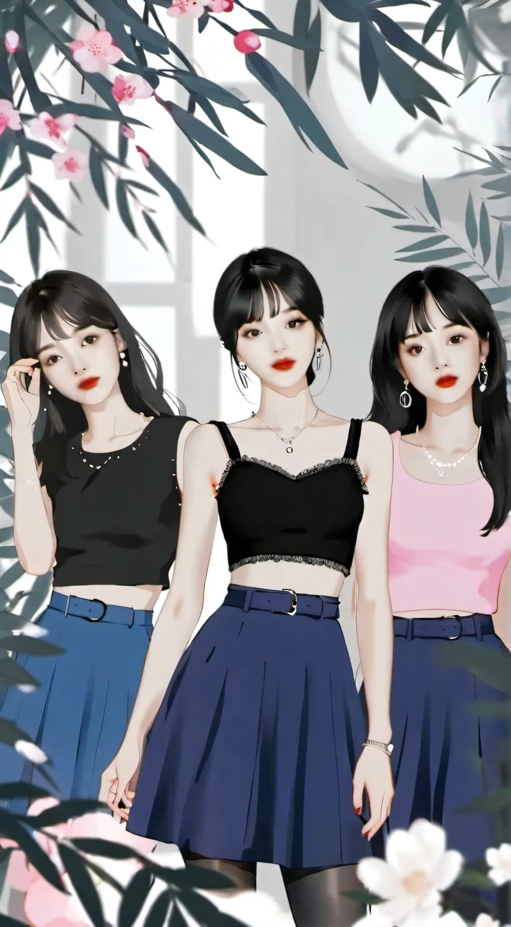 ai character: kiana,ella,rose background