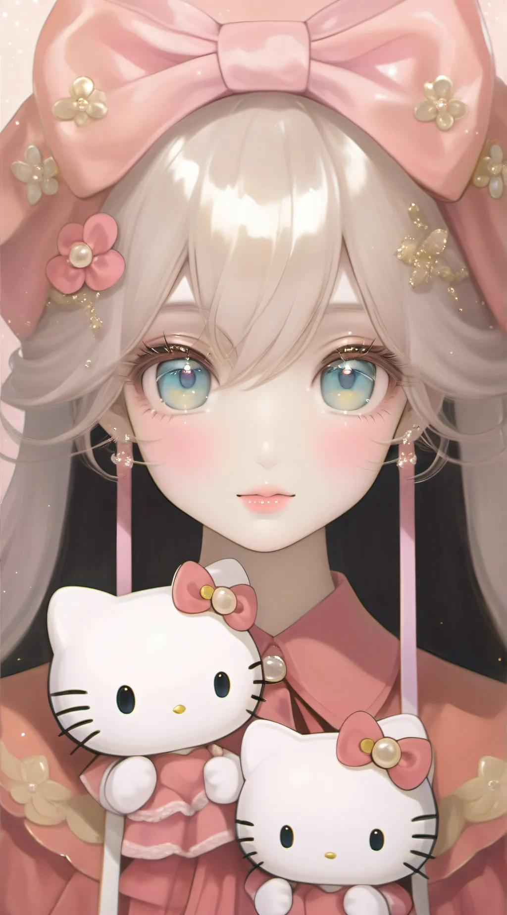ai character: HELLO KITTY  background