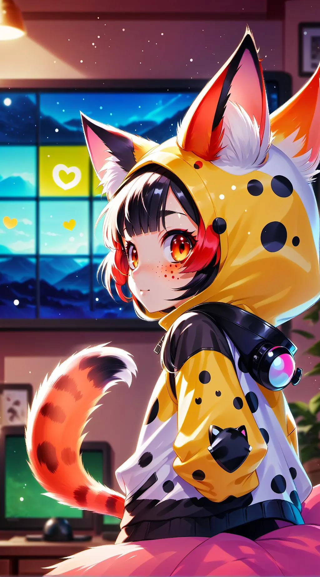 ai character: Snow TV Cat Spirit background
