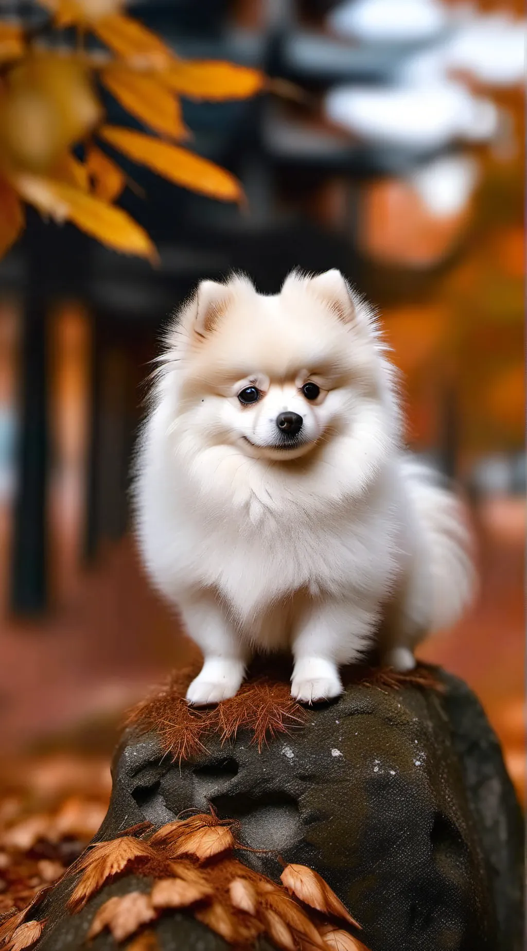ai character: Stray Pomeranian  background