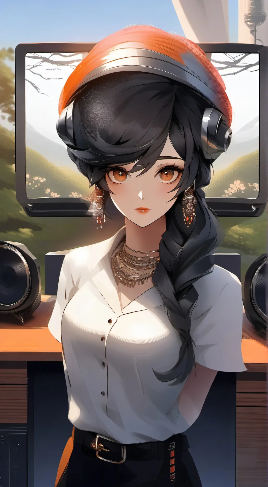 ai character: Tv women showering background